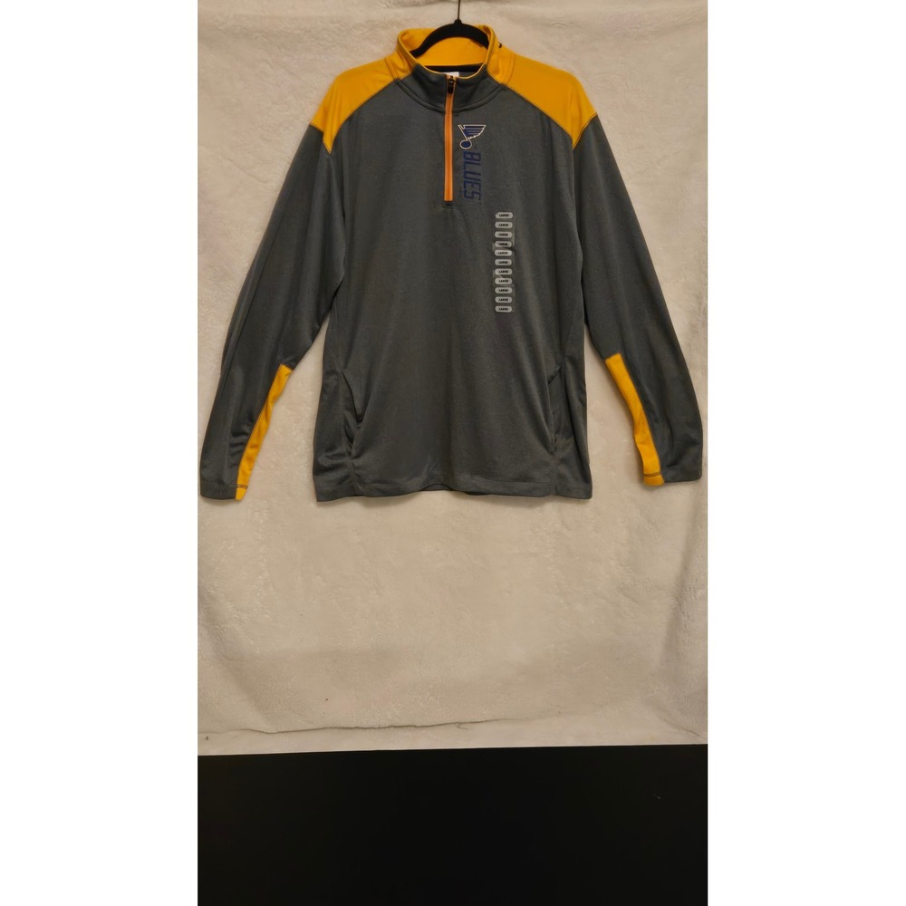 NHL St Louis Blues Mens Large 1/4 Zip Pullover Gray Yellow Knights Apparel NEW